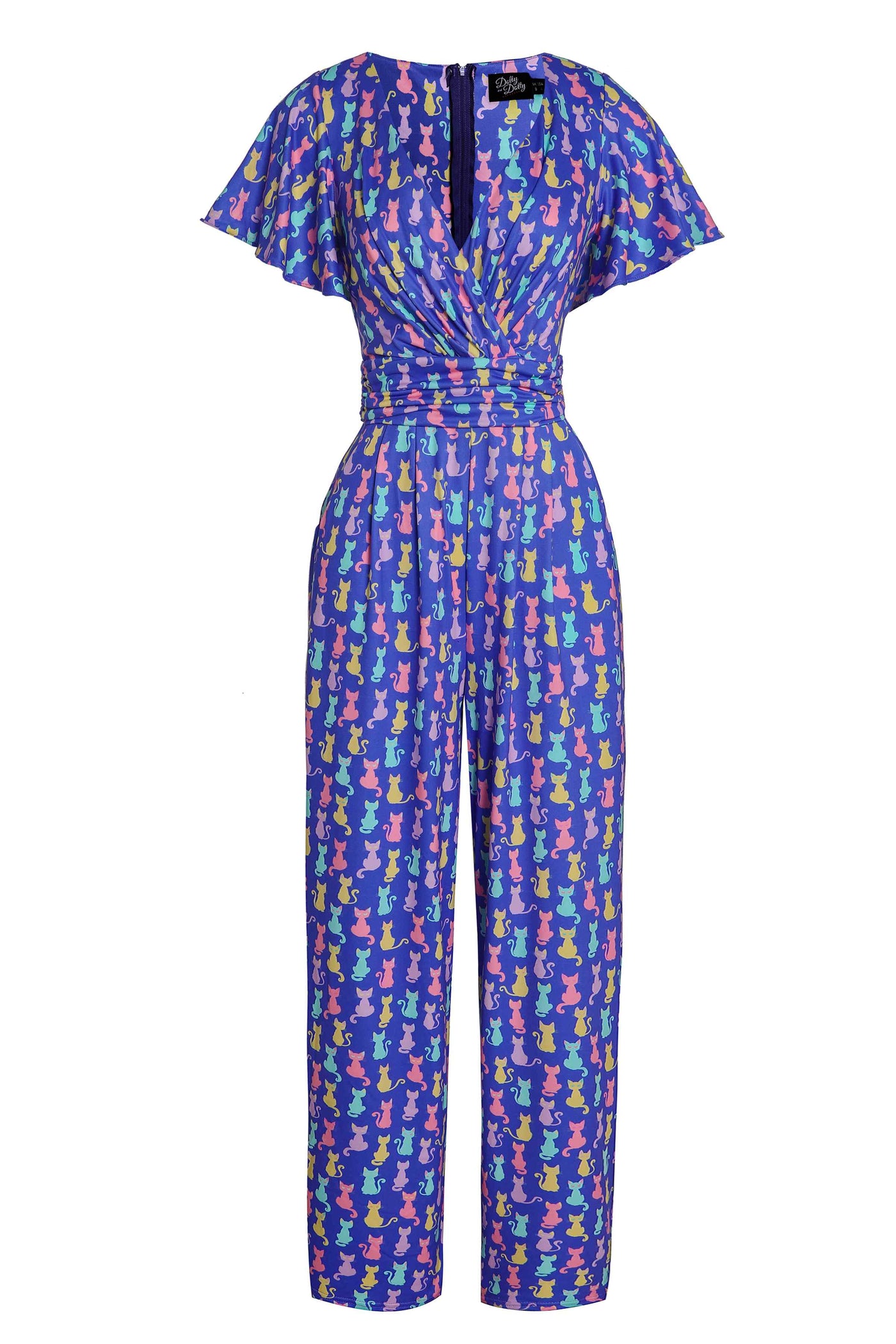 Front view of Rainbow Cat Purple Jumpsuit