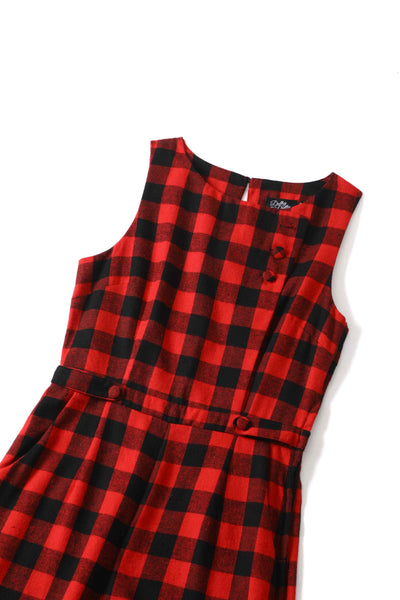 Close up view of Red Check Jumpsuit