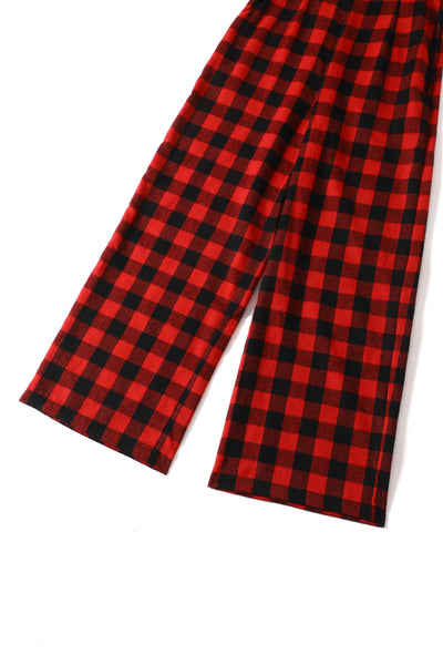 Close up view of Red Check Jumpsuit