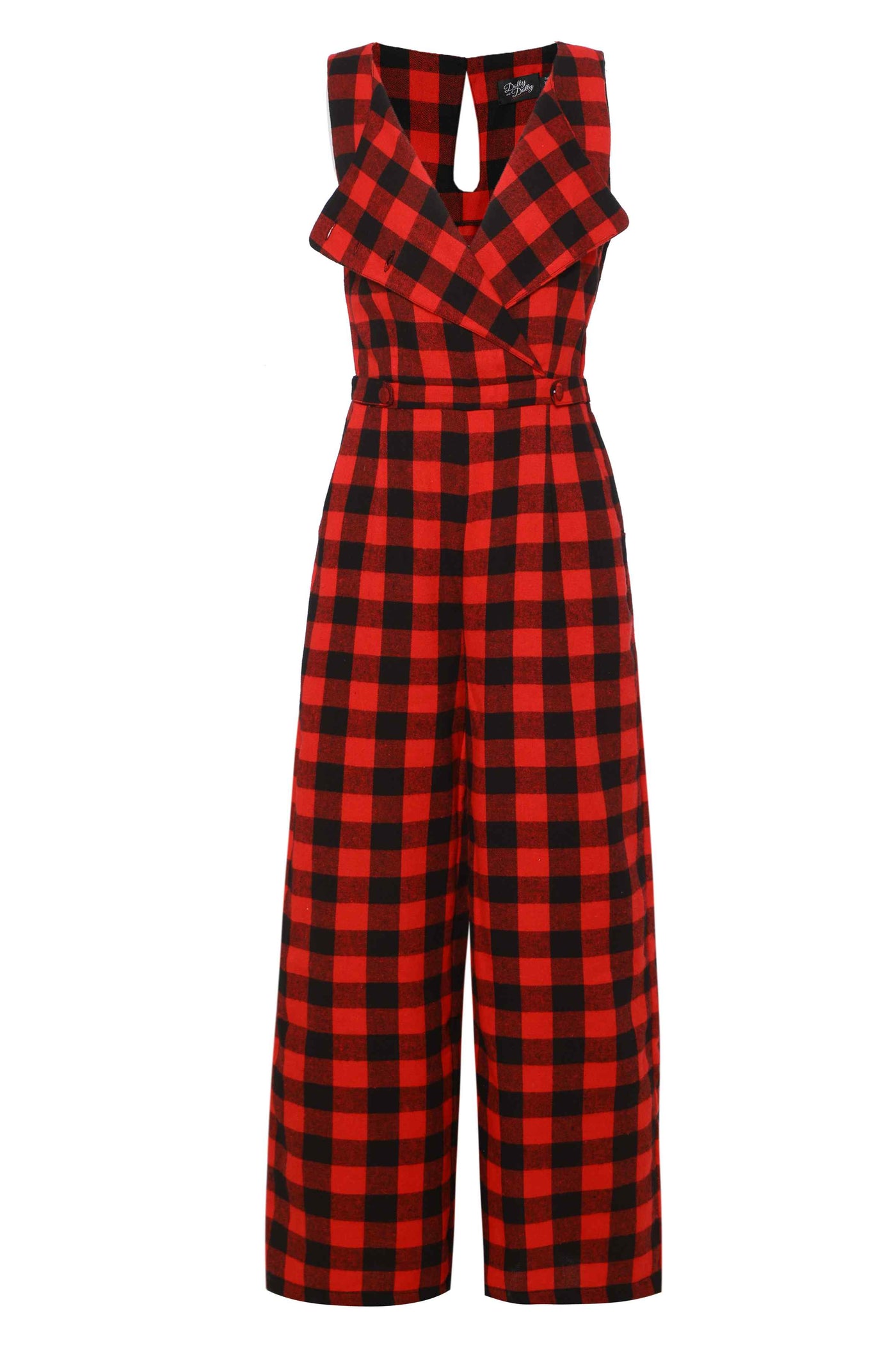 Back view of Red Check Jumpsuit