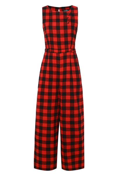 Front view of Red Check Jumpsuit