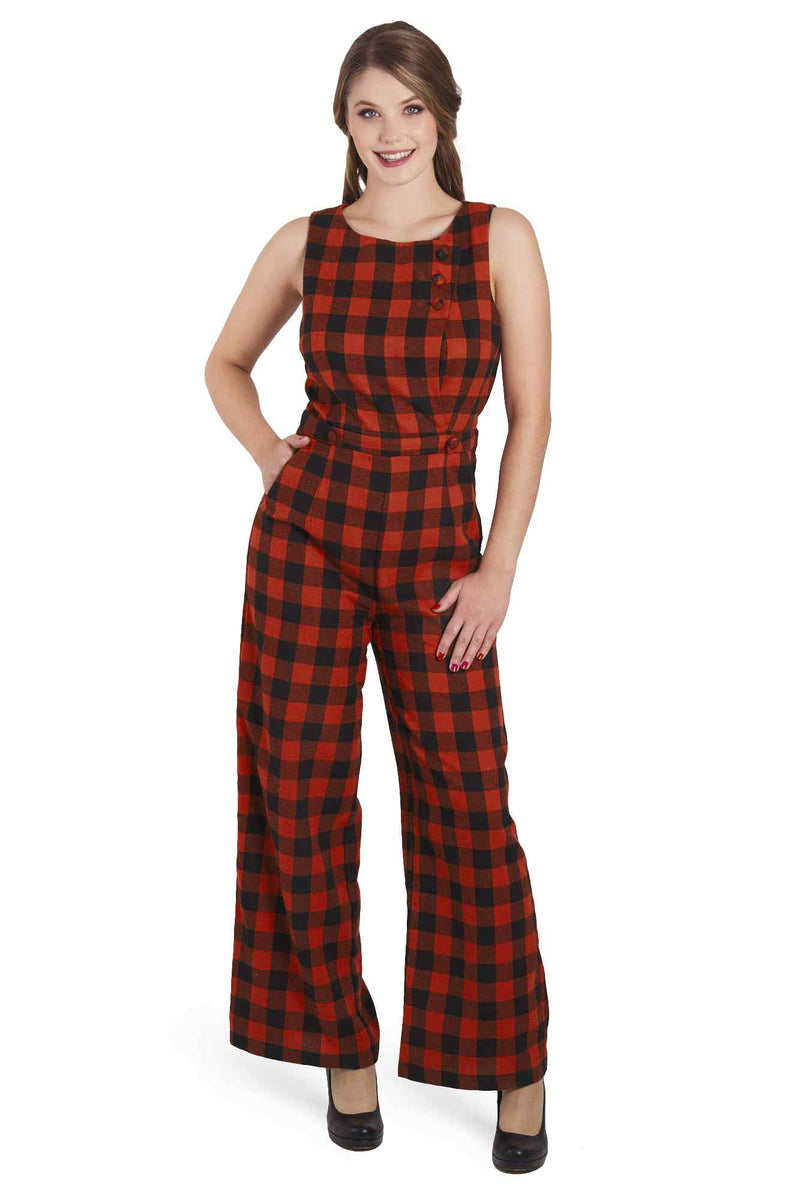 A model wearing Red Check Jumpsuit