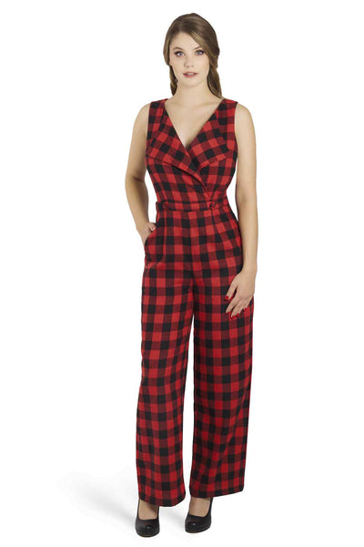 A model wearing Red Check Jumpsuit