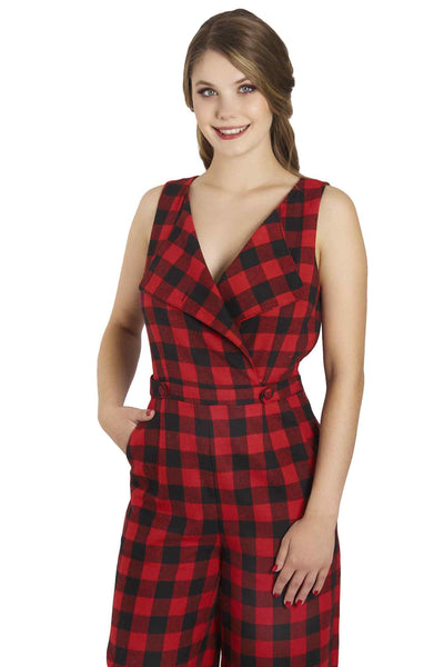 A model wearing Red Check Jumpsuit