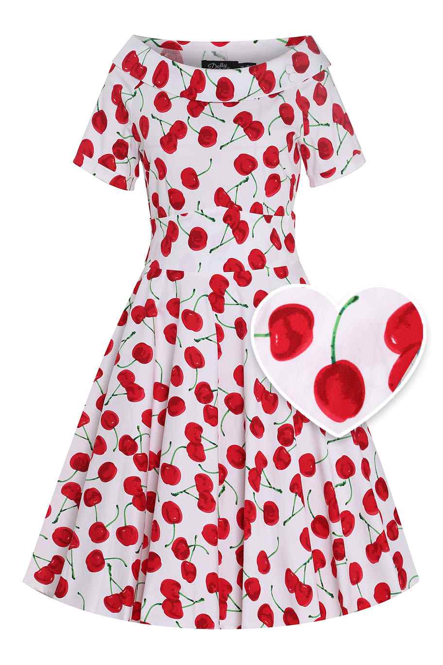 Front view of Red Cherry Dress In White