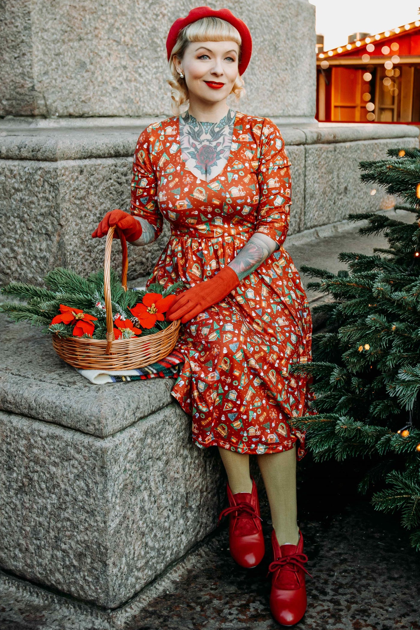 Red Christmas Fair Long Sleeved Dress