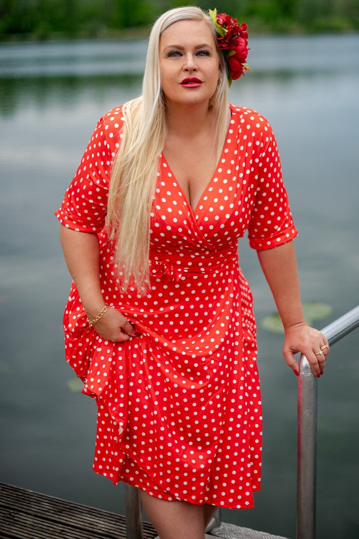 Polka dot wrap dress red hotsell