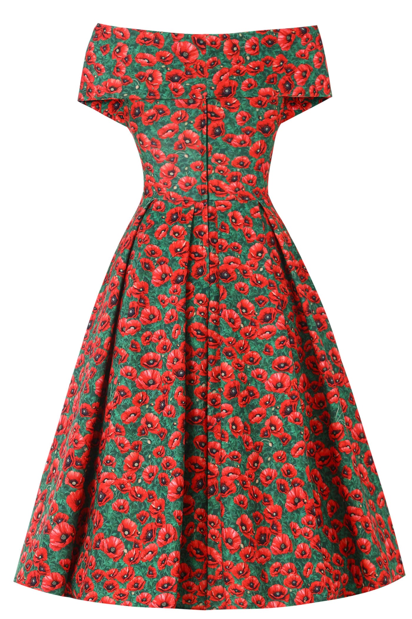 Back view of Red Poppy Garden Off Shoulder Dress