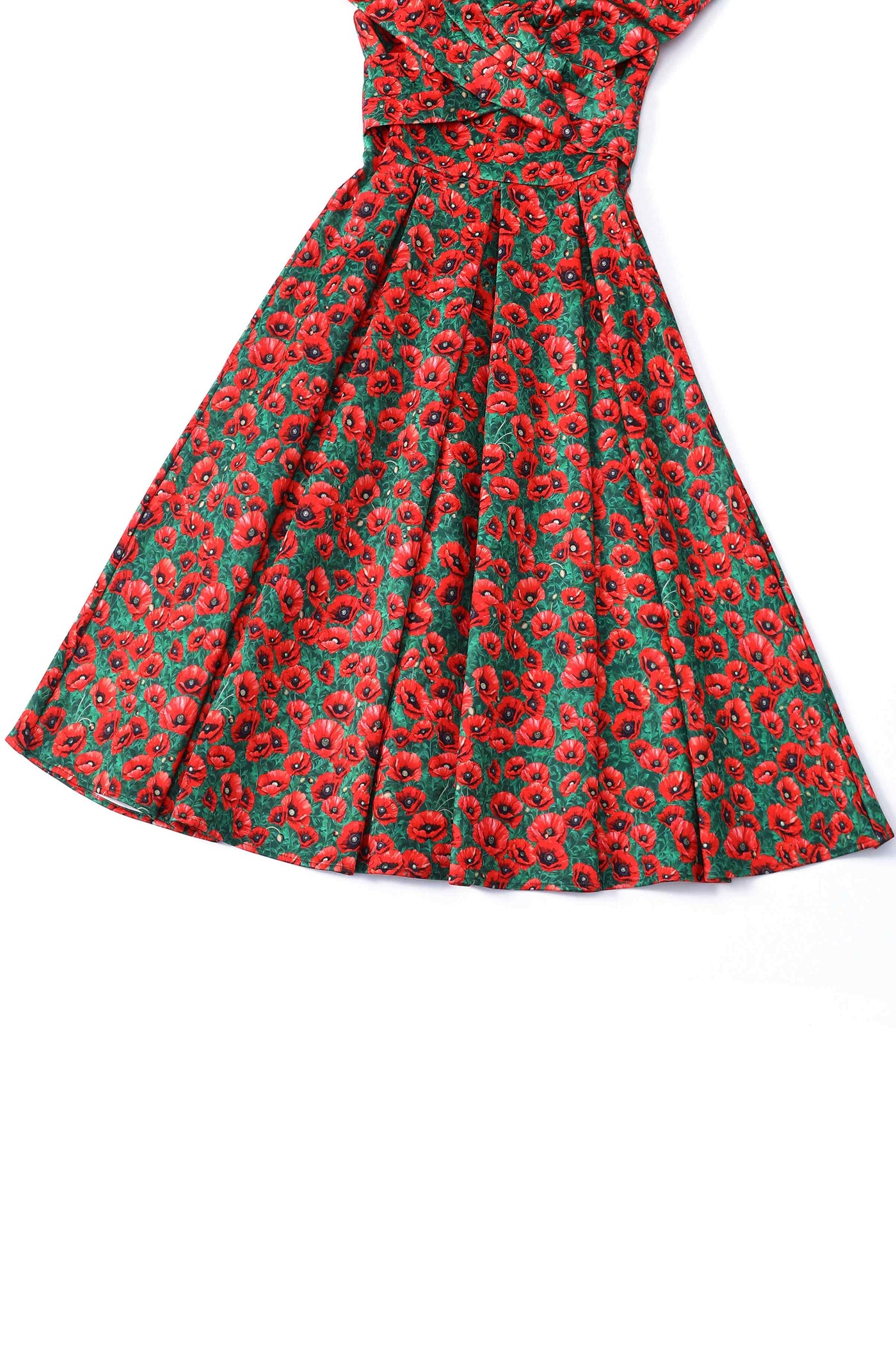 Close up view of Red Poppy Garden Off Shoulder Dress