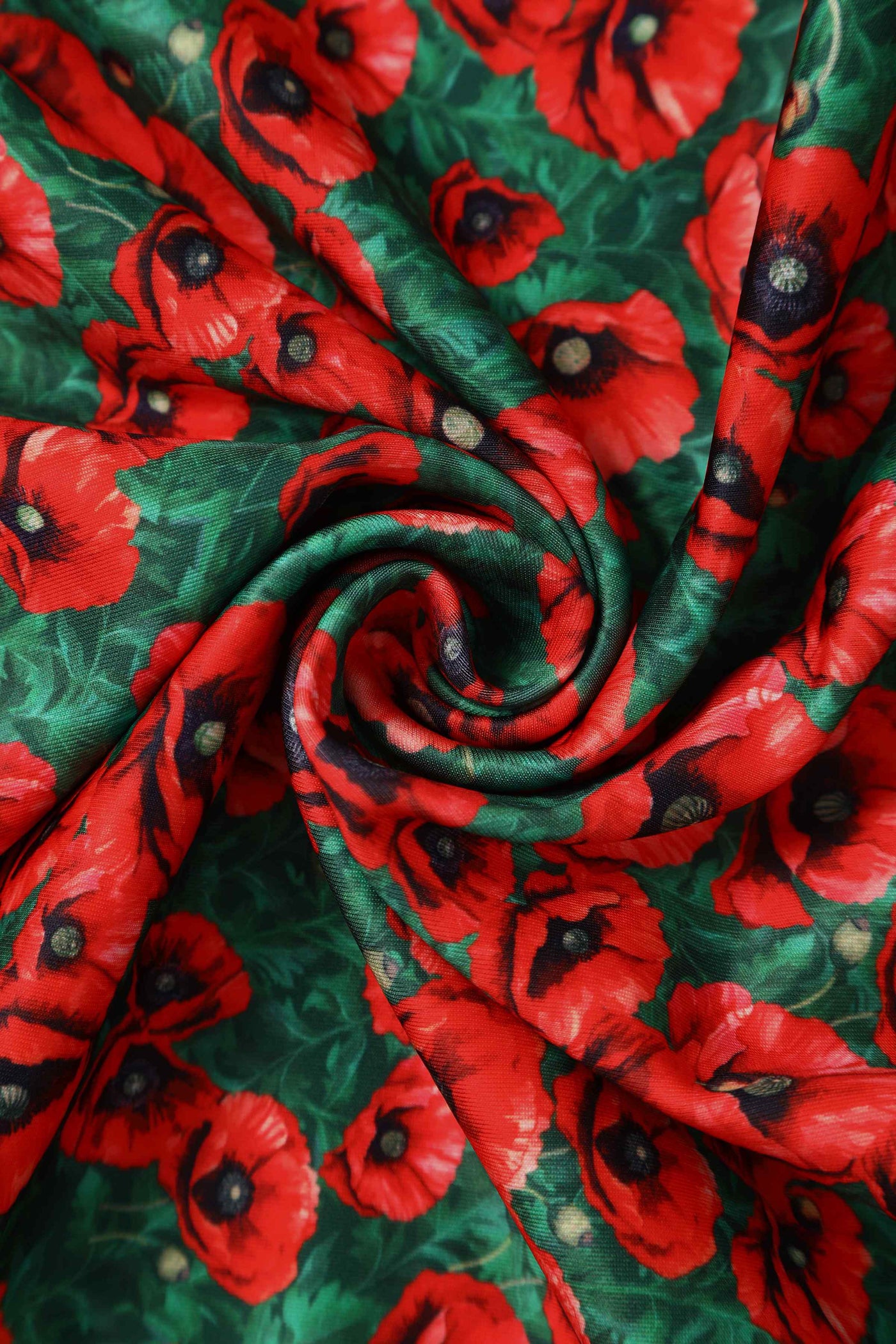 Close up view of Red Poppy Garden Off Shoulder Dress