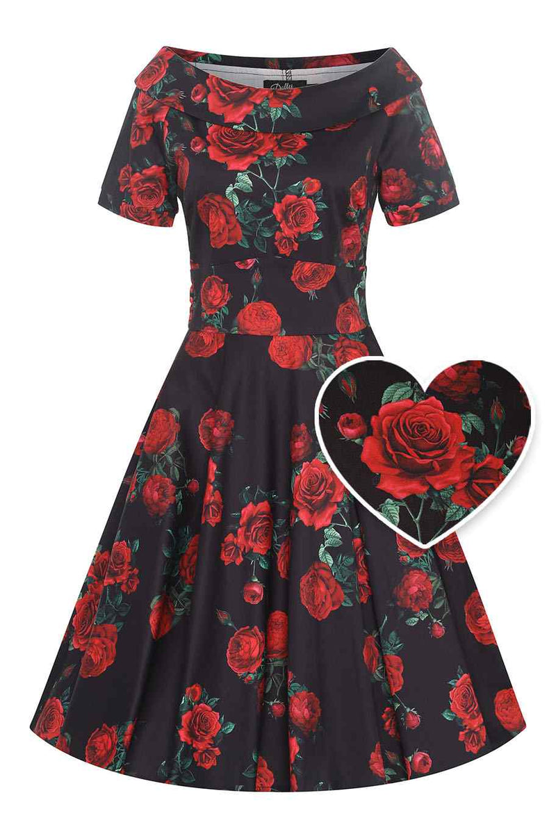 Short black dress with red roses online