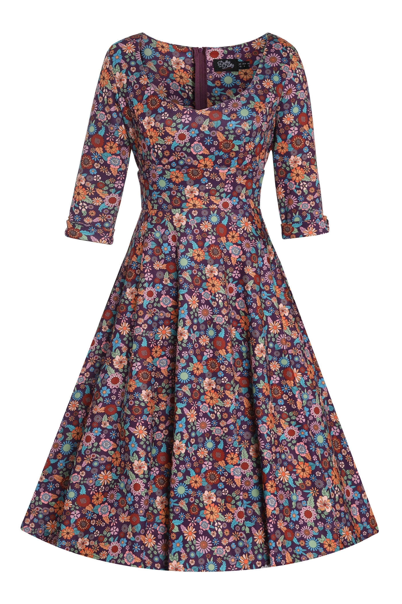 Front view of Retro 70s Floral Garden Dress