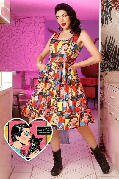 A model wearing a Cat Lover Comic Dress