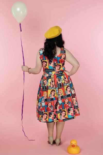 A model wearing a Cat Lover Comic Dress