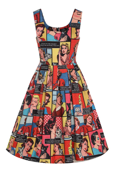 Front view of Cat Lover Comic Dress