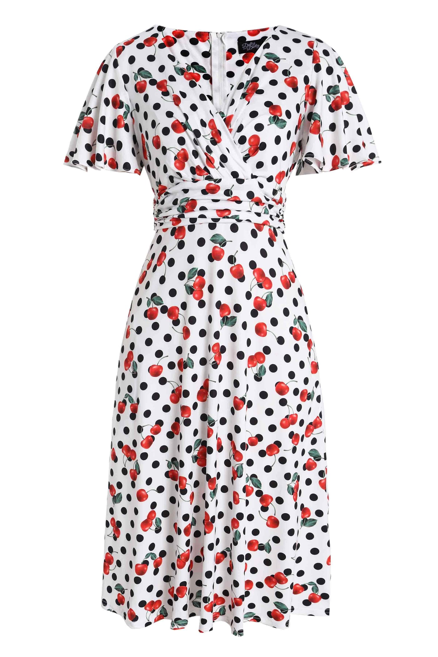 Front view of Retro Cherry Polka Dot Dress