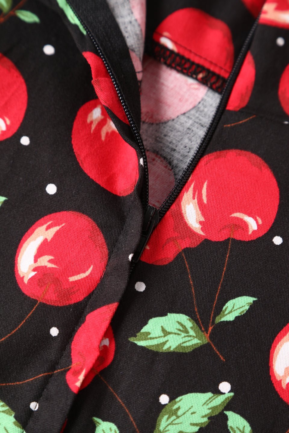 Close up view of Retro Cherry Flared Dress