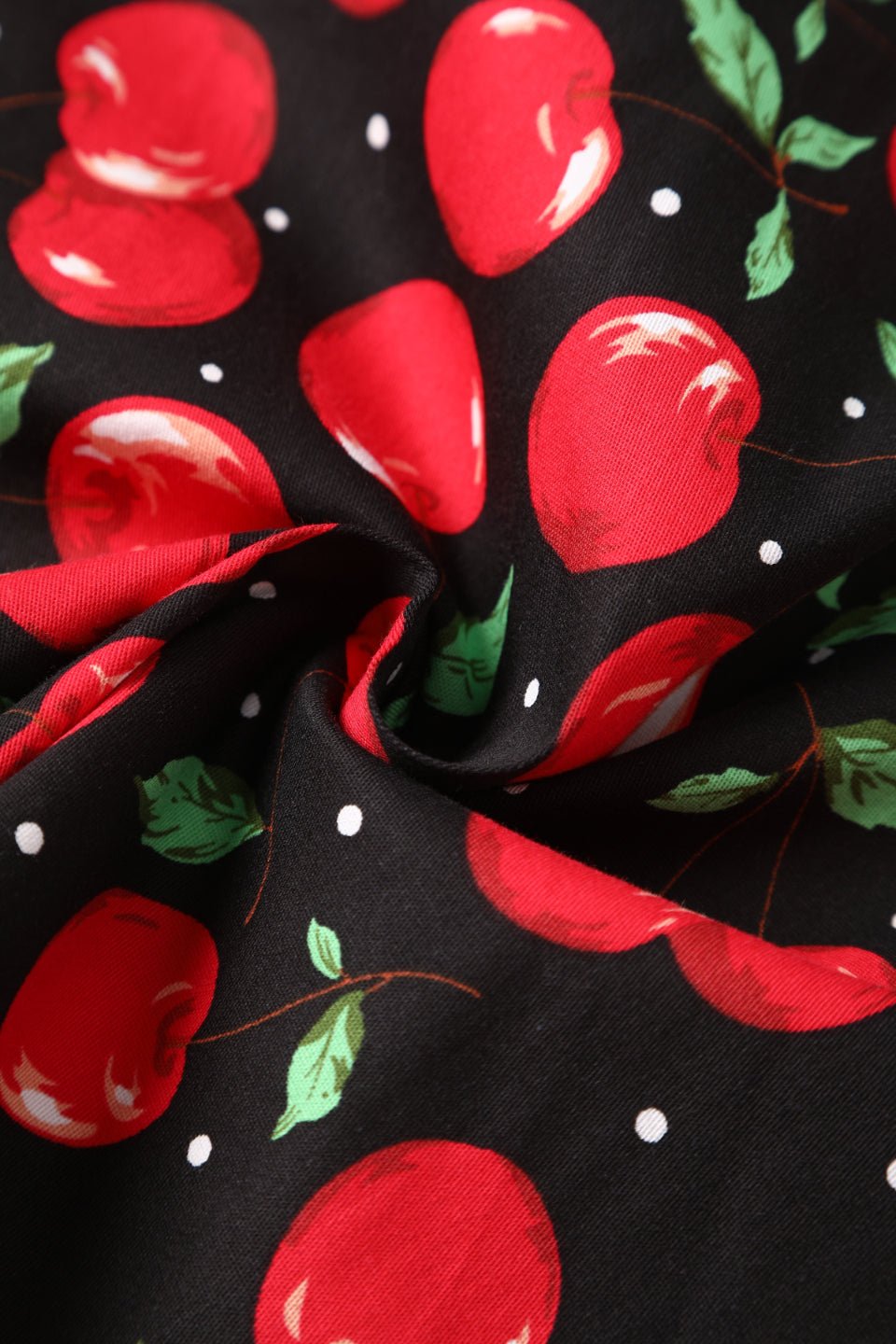 Close up view of Retro Cherry Flared Dress