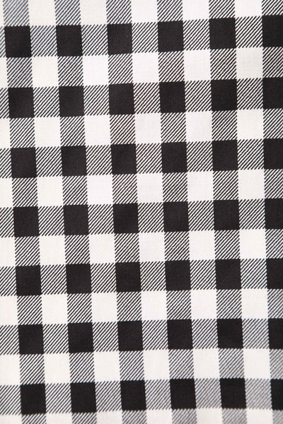 Close up view of Retro Pleated Black Dress With Gingham Check