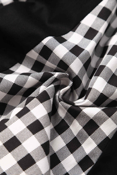 Close view of Retro Pleated Black Dress With Gingham Check