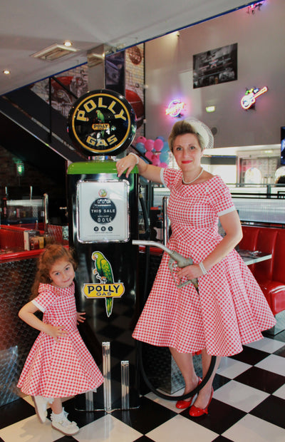 Mom and kid Red Gingham Check Swing Dress