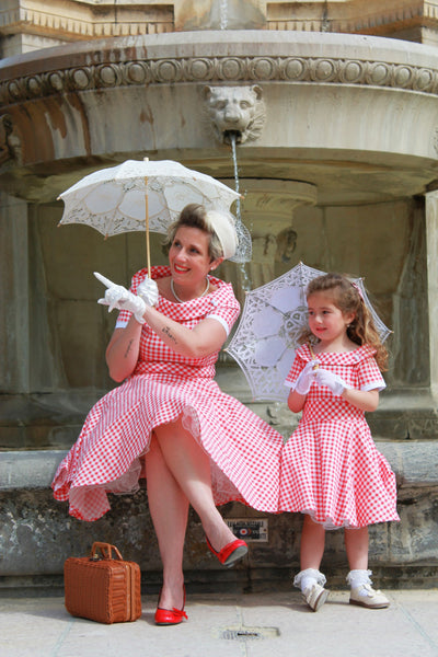 Mom and kid Red Gingham Check Swing Dress