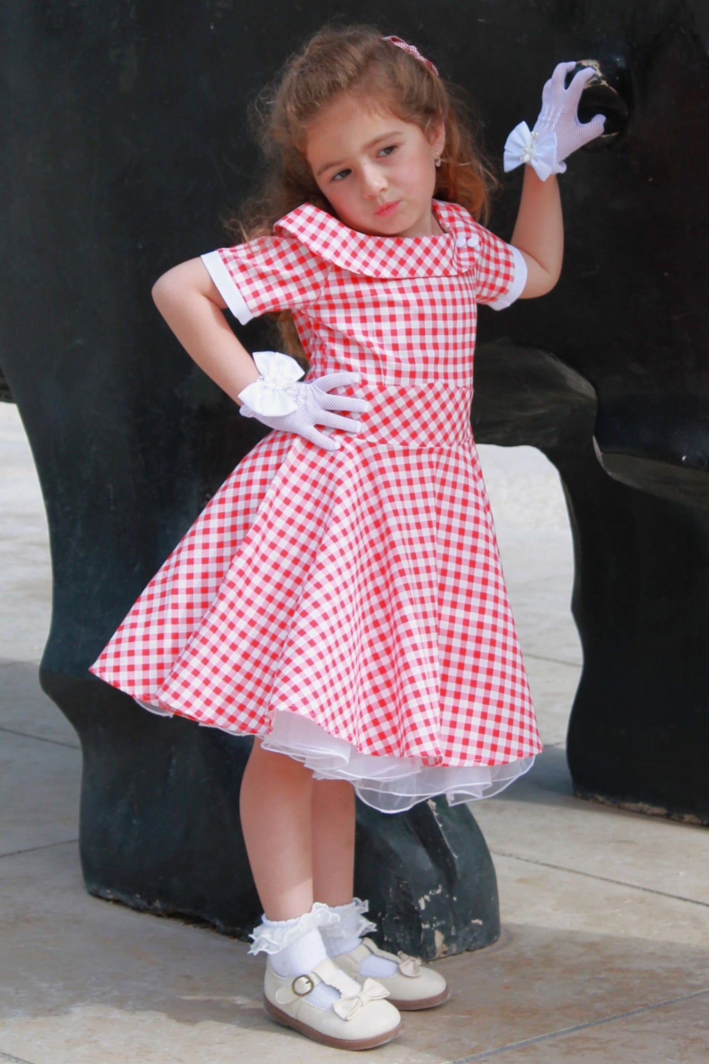 Girls red gingham dress on sale