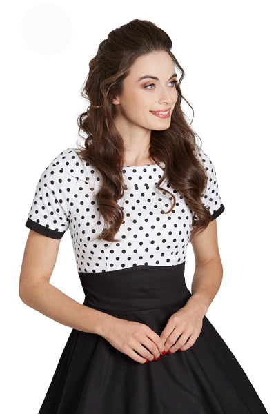 Woman's Retro Swing Dress in White/Black Polka