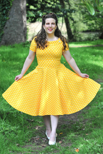 Retro Yellow Polka Dot Swing Dress