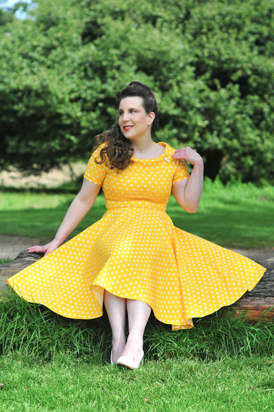 Retro Yellow Polka Dot Swing Dress