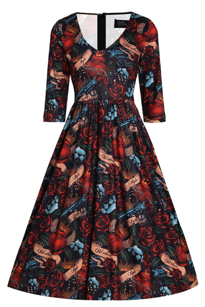 Front view of Rockabilly Guns n Roses Dress