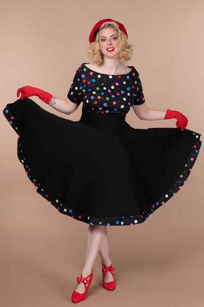 A model wearing Multicolour Polka Dot Black Circle Dress