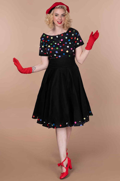 A model wearing Multicolour Polka Dot Black Circle Dress