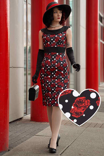 Rockabilly Rose & Spot Wiggle Dress