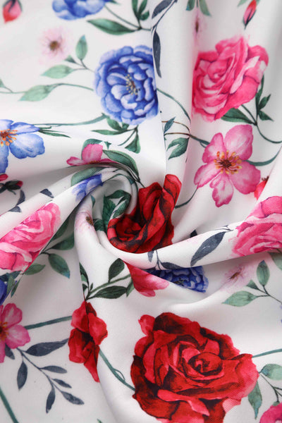 Close up view of Rose Off Shoulder Dress In White