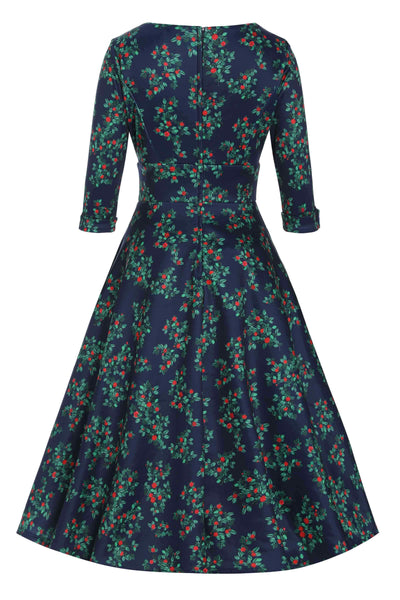 Back view of Rosebud Midi Dress On Navy Blue