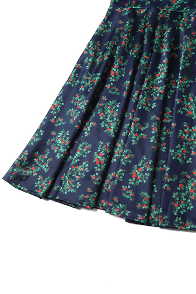 Close up view of Rosebud Midi Dress On Navy Blue