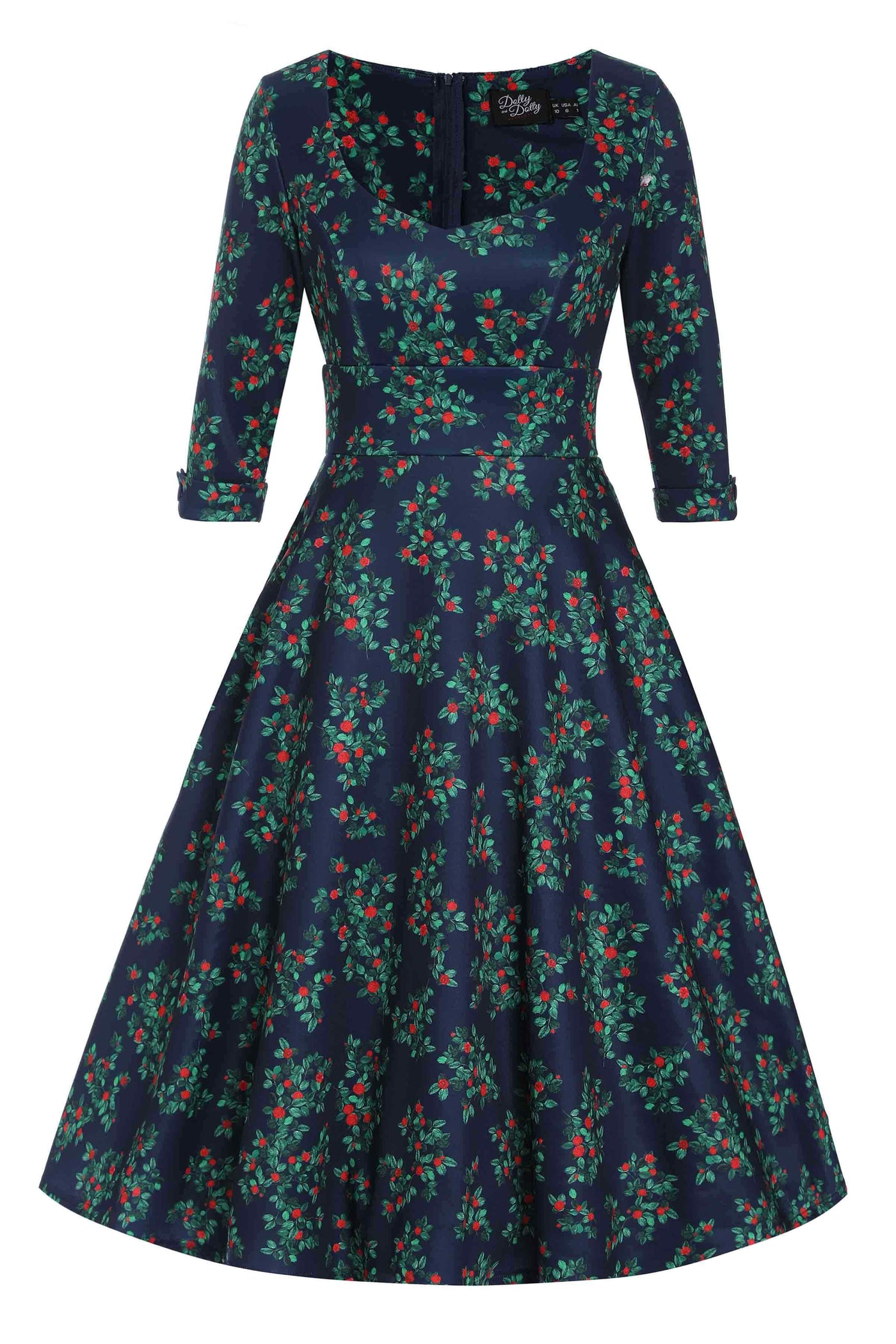 Front view of Rosebud Midi Dress On Navy Blue