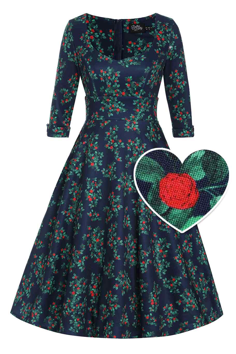 Front view of Rosebud Midi Dress On Navy Blue