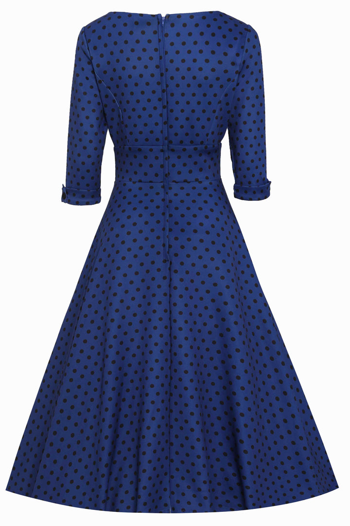 Scarlette Royal Blue Black Polka Dot Midi Dress