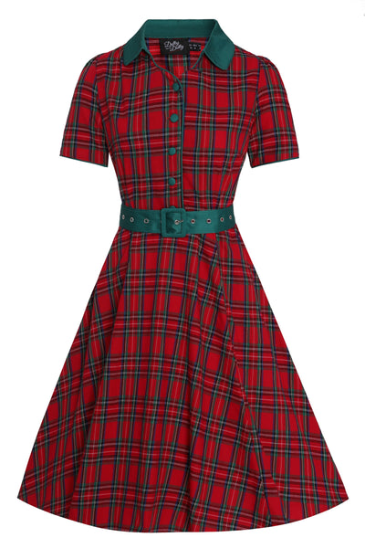 Front view of Royal Stewart Red Tartan Shirt Dress