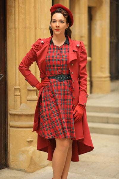 A model wearing Royal Stewart Red Tartan Shirt Dress