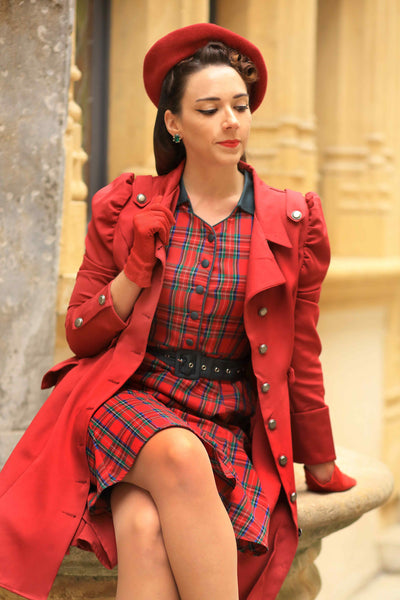 A model wearing Royal Stewart Red Tartan Shirt Dress