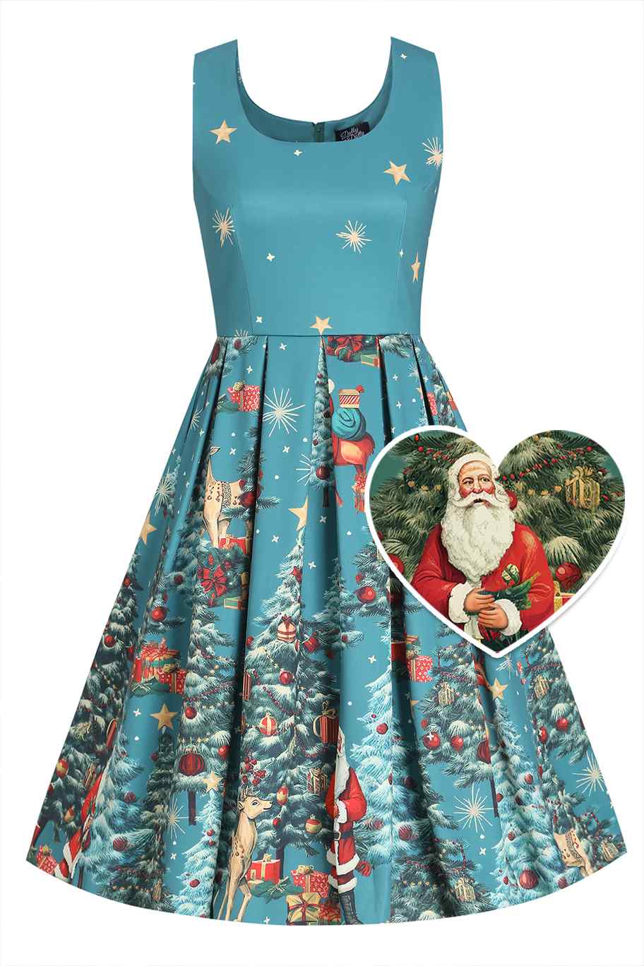 Front view of Santa Is Back In Town Dress In Teal Blue