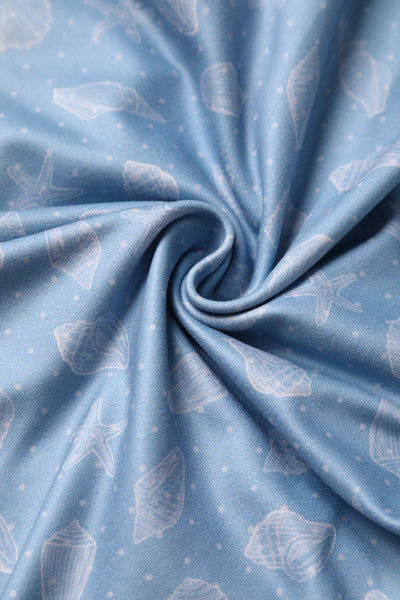 Close up view of Seashell Print Casual Dress in Light Blue