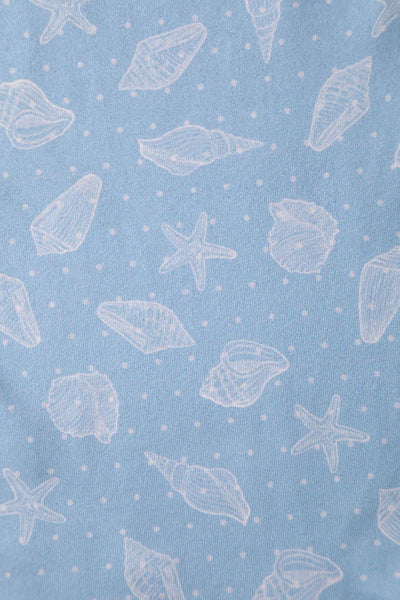 Close up view of Seashell Print Casual Dress in Light Blue