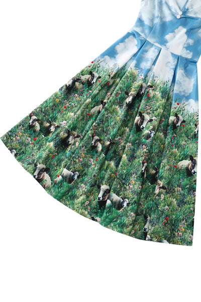 Close up view of Sheep Field Off Shoulder Dress