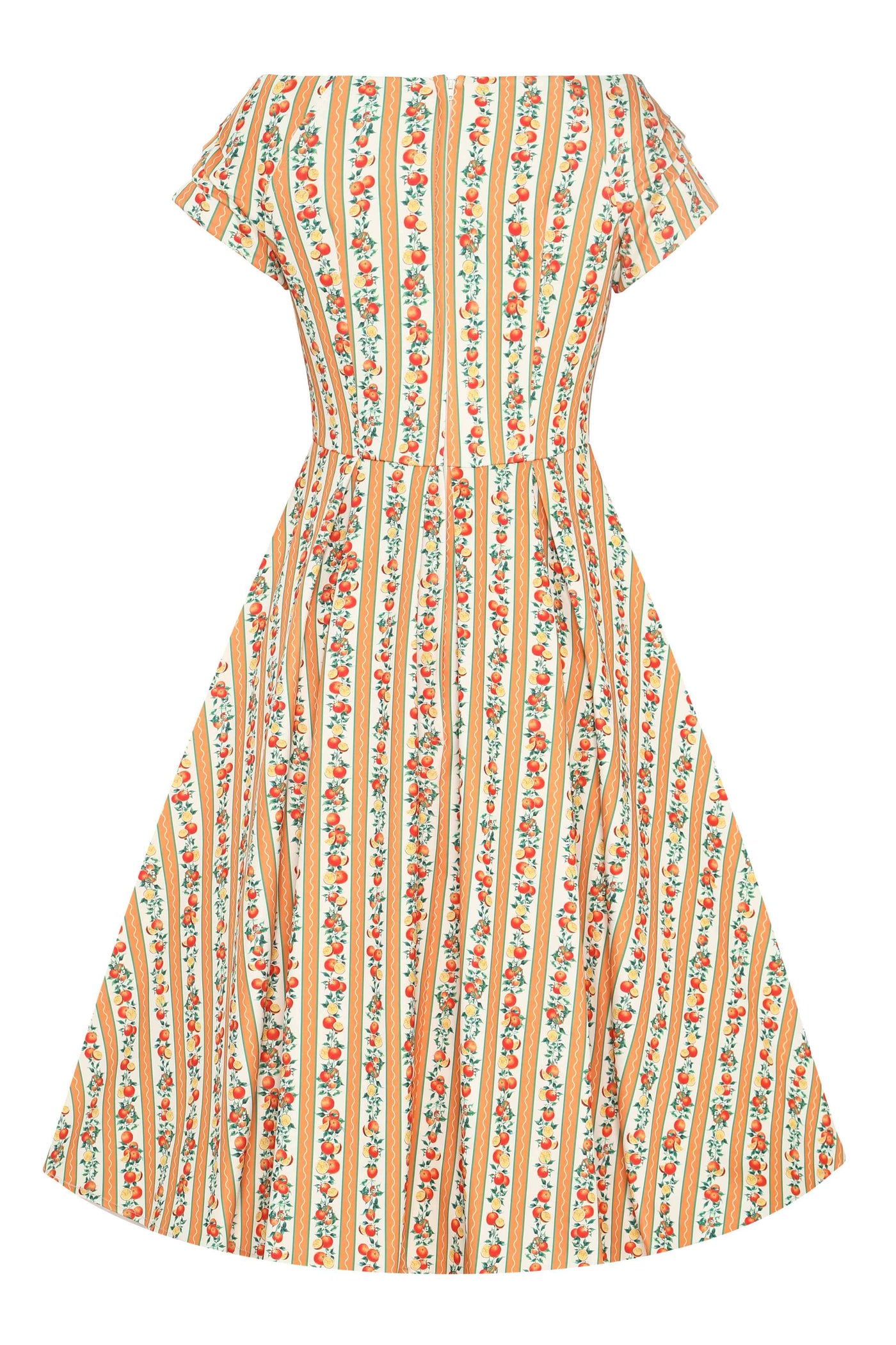 Back view of Sicilian Orange Stripe Swing Dress With Pockets