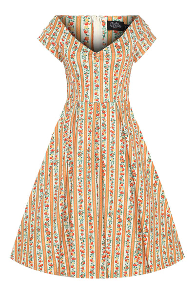 Front view of Sicilian Orange Stripe Swing Dress