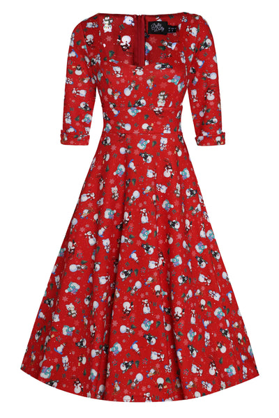 Red Snowman Midi Dress